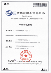 Certificate for safe transport of chemical goods